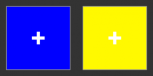Поместите картинку напротив глаз и постарайтесь расфокусировать зрение таким образом, чтобы знаки плюса наложились друг на друга, образовав один плюс в центре. Вы увидите невозможный жёлто-синий цвет.