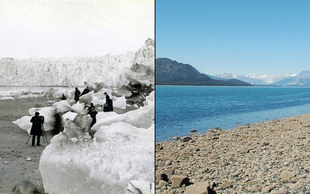 Ледник Мьюра (Аляска) в 1882 и 2005 году