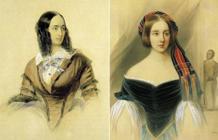 В. Гау. Слева — Н. Н. Пушкина, 1842. Справа — Портрет Натальи Николаевны Пушкиной, 1841