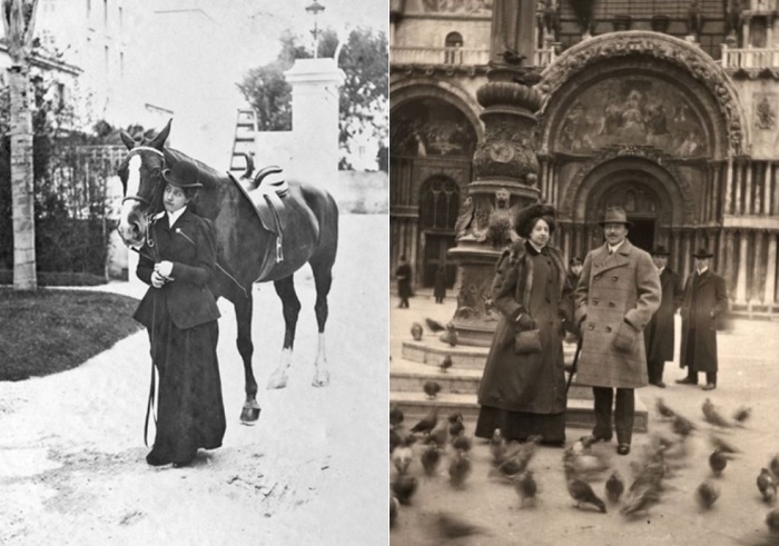 Слева – Мерседес, 1905 г. Справа – Мерседес Еллинек и ее муж, Карл фон Шлоссер, в Венеции, 1909 