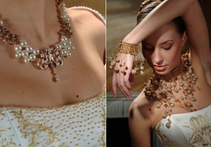 Платье, украшенное кристаллами, и бижутерия от Сваровски