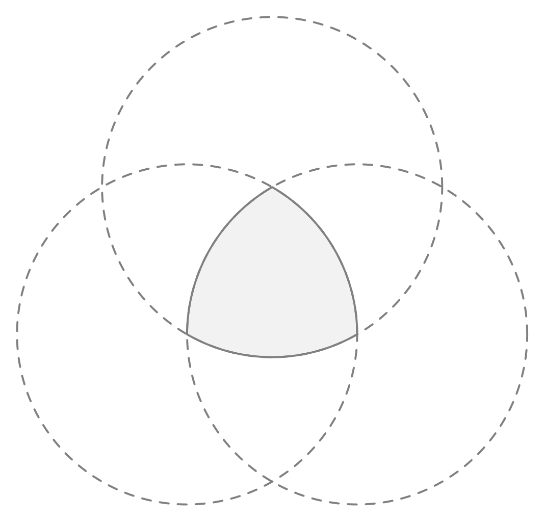 Пересечение 3 кругов. Треугольник Франца Рело. Построение треугольника Рело. Треугольник Рело Леонардо да Винчи. Треугольник рёло построение.