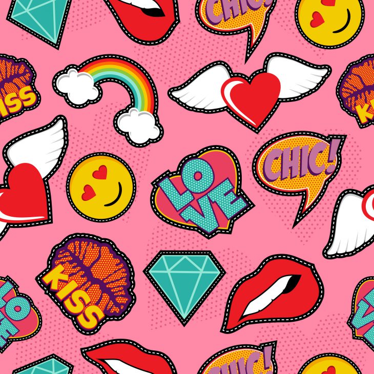 Pink pop art stitch patch seamless pattern