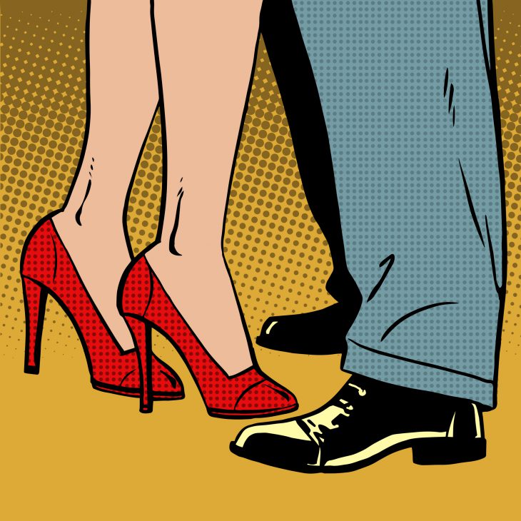 love man and woman dance hugs pop art comics retro style Halfton