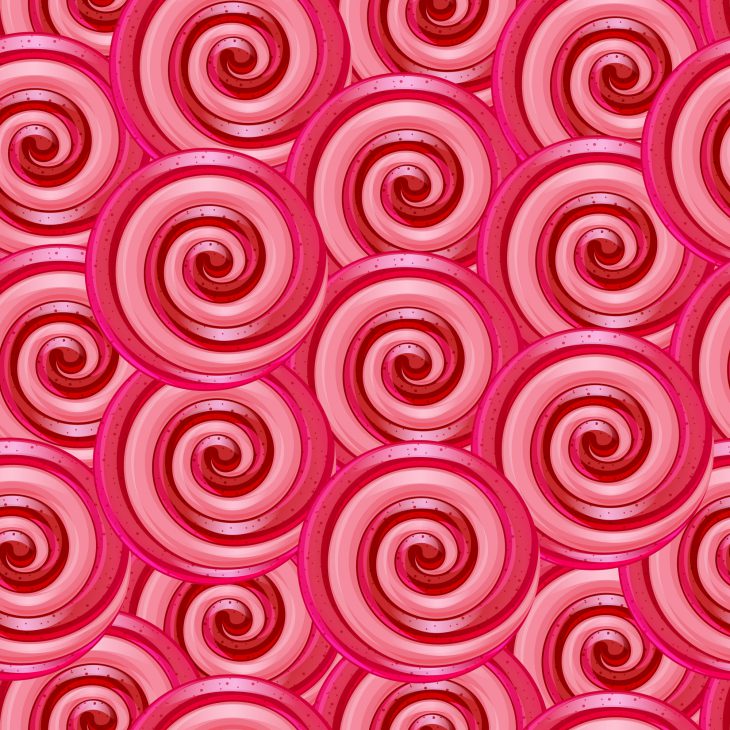 Red and pink big lollipop spiral candies seamless background.