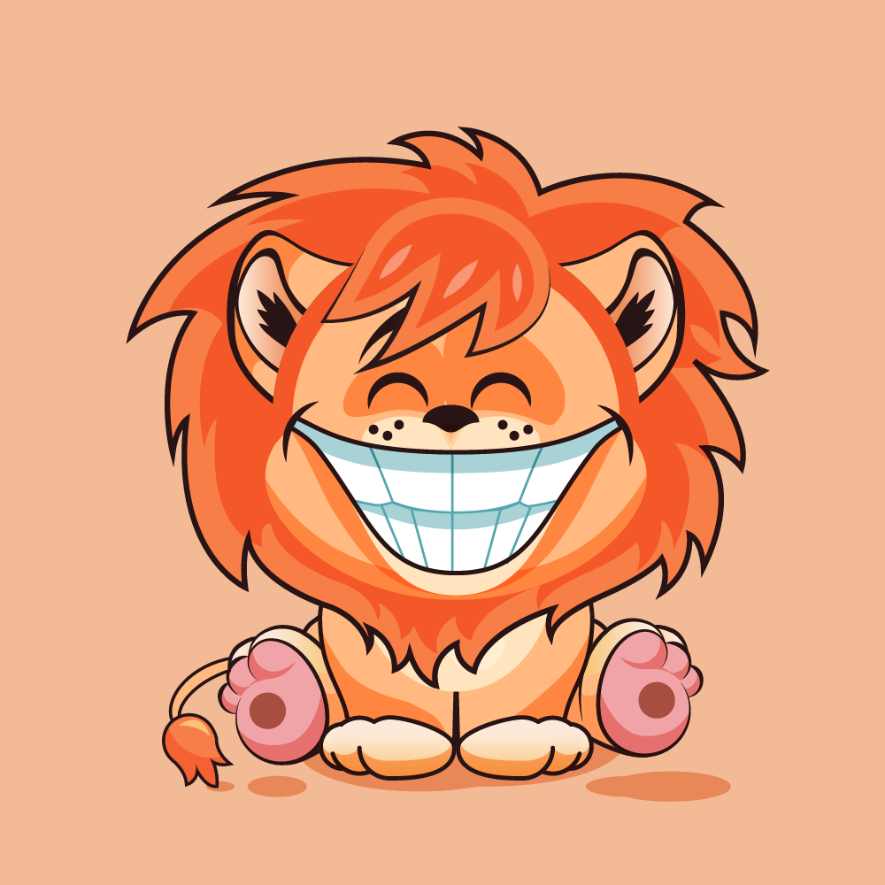 Мультяшная улыбка Льва. Львенок улыбается с зубками. Улыбка львенка. Лев улыбается.