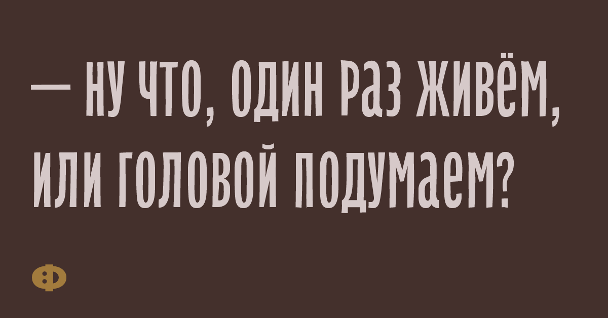 - Ну что, один раз живём, или головой подумаем?