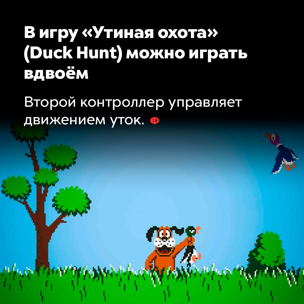 В игру «Утиная охота» (Duck Hunt) можно играть вдвоём. Второй контроллер управляет движением уток.