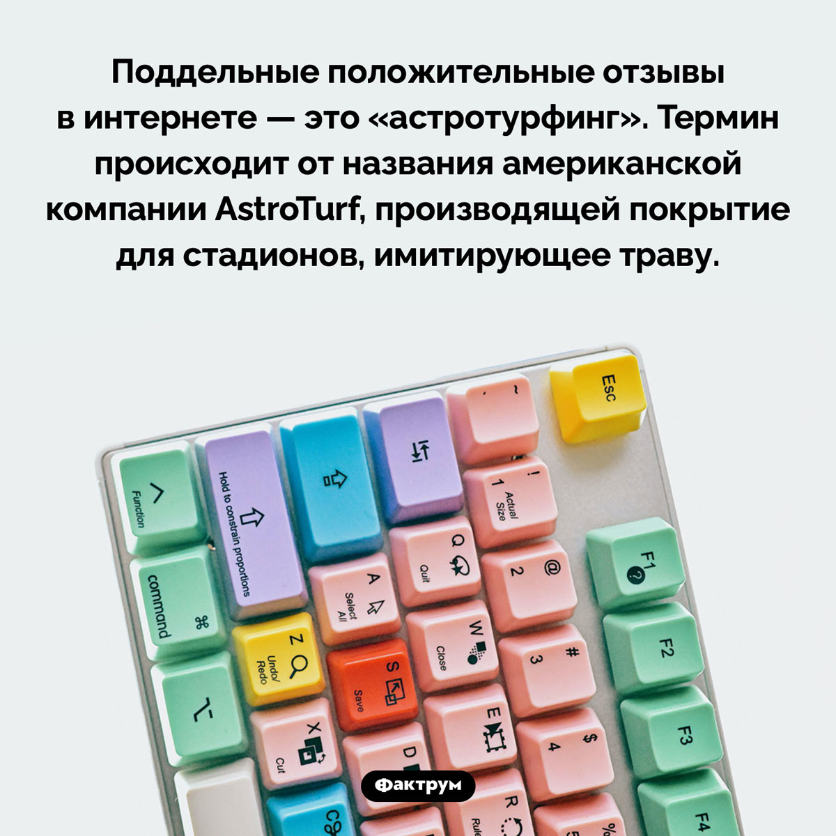 Что такое «астротурфинг». Поддельные положительные отзывы в интернете — это «астротурфинг». Термин происходит от названия американской компании AstroTurf, производящей покрытие для стадионов, имитирующее траву.