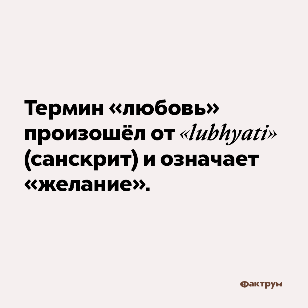 Термин «любовь» произошёл от «lubhyati» (санскрит) и означает «желание». ...и означает «желание».