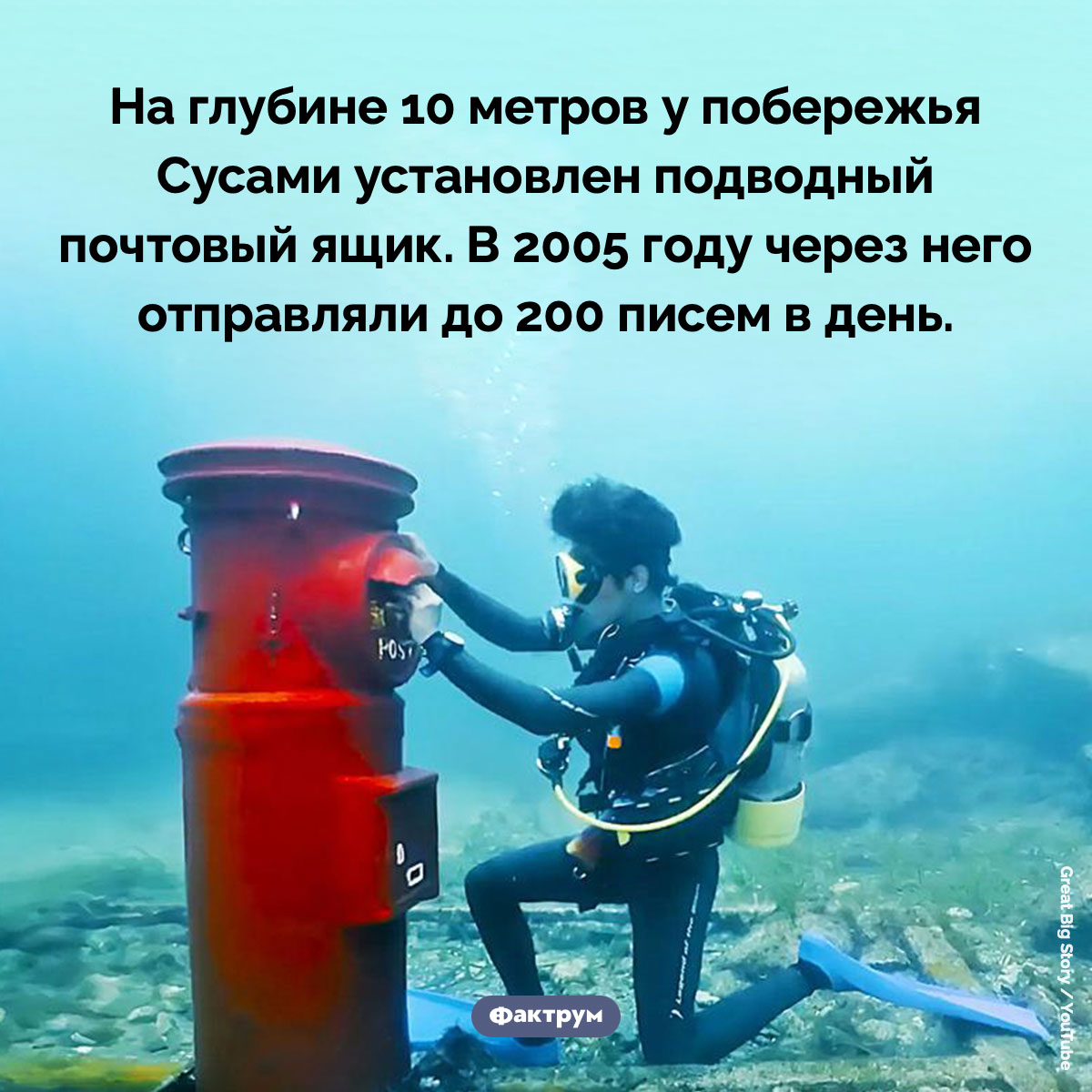 Подводный почтовый ящик. На глубине 10 метров у побережья Сусами установлен подводный почтовый ящик. В 2005 году через него отправляли до 200 писем в день.