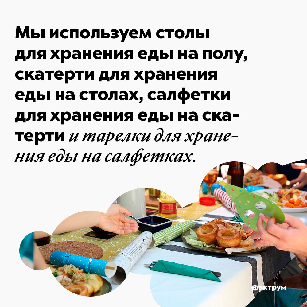 Мы используем столы для хранения еды на полу, скатерти для хранения еды на столах, салфетки для хранения еды на скатерти и тарелки для хранения еды на салфетках. Мы используем столы для хранения еды на полу, скатерти для хранения еды на столах, салфетки для хранения еды на скатерти и тарелки для хранения еды на салфетках.
