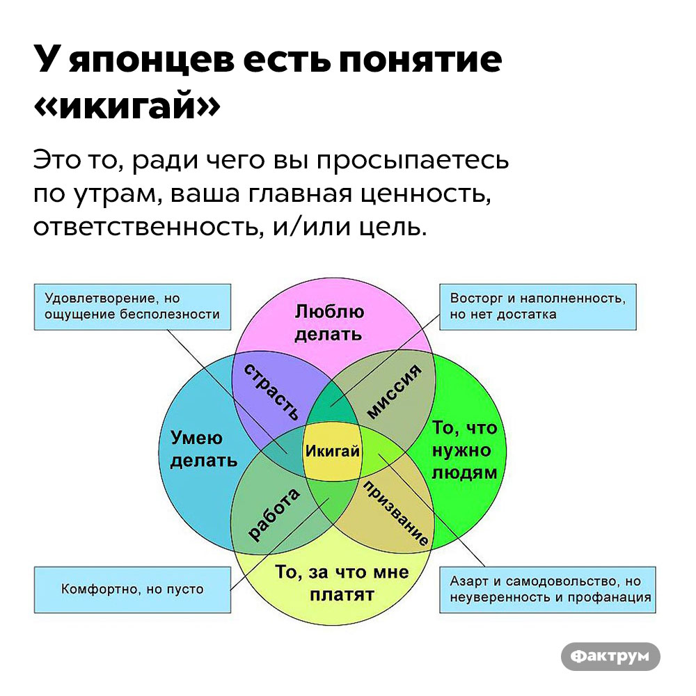 У японцев есть понятие «икигай». Это то, ради чего вы просыпаетесь по утрам, ваша главная ценность, ответственность, и/или цель.