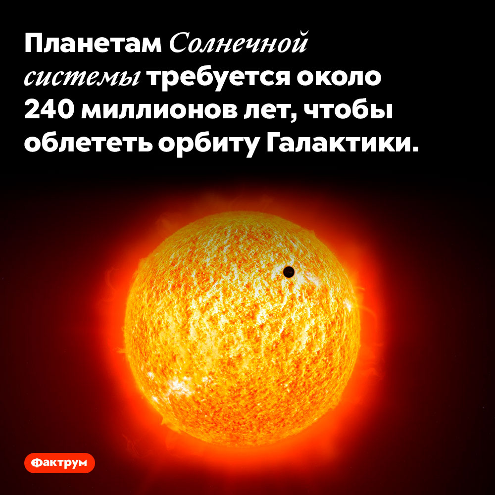 Планетам Солнечной системы требуется около 240 миллионов лет, чтобы облететь орбиту галактики. Планетам Солнечной системы требуется около 240 миллионов лет, чтобы облететь орбиту галактики