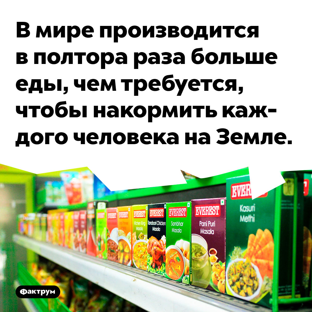 В мире производится в полтора раза больше еды, чем требуется, чтобы накормить каждого человека на Земле.