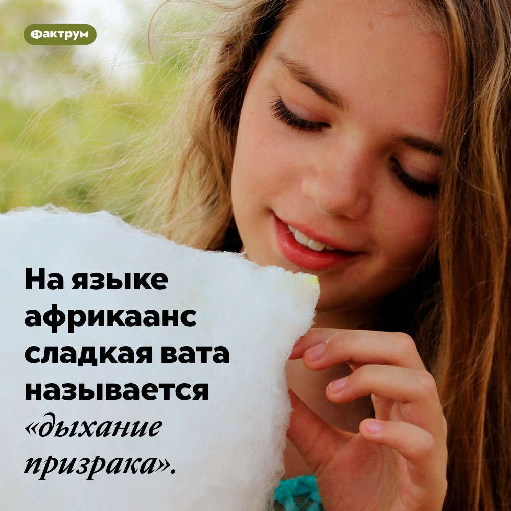 На языке африкаанс сладкая вата называется «дыхание призрака».