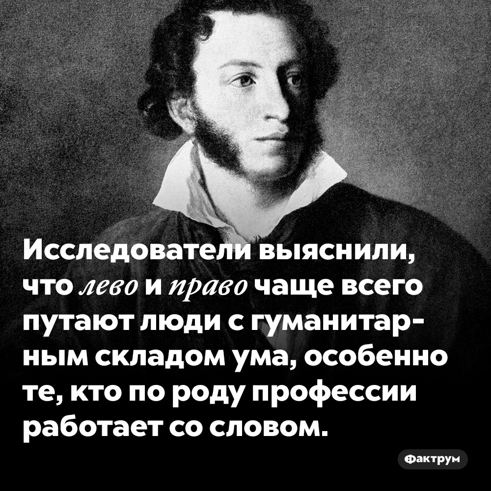 Исследователи выяснили, что лево и право чаще всего путают люди с гуманитарным складом ума, особенно те, кто по роду профессии работает со словом.