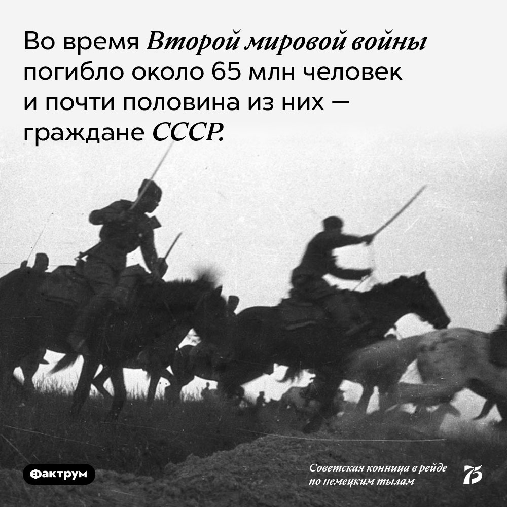 Во время второй мировой войны погибло около 65 млн человек и почти половина из них — граждане СССР. 