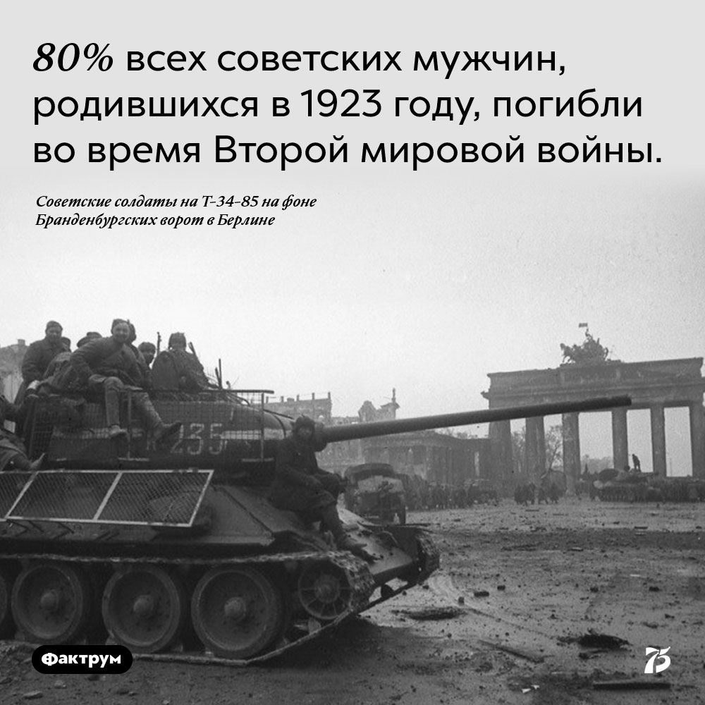 80% всех советских мужчин, родившихся в 1923 году, погибли во время Второй мировой войны. 