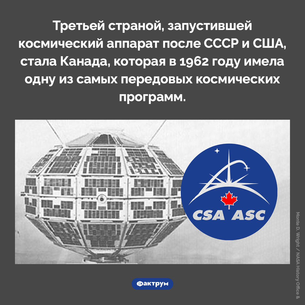Третья страна, запустившая космический аппарат. Третьей страной, запустившей космический аппарат после СССР и США, стала Канада, которая в 1962 году имела одну из самых передовых космических программ.