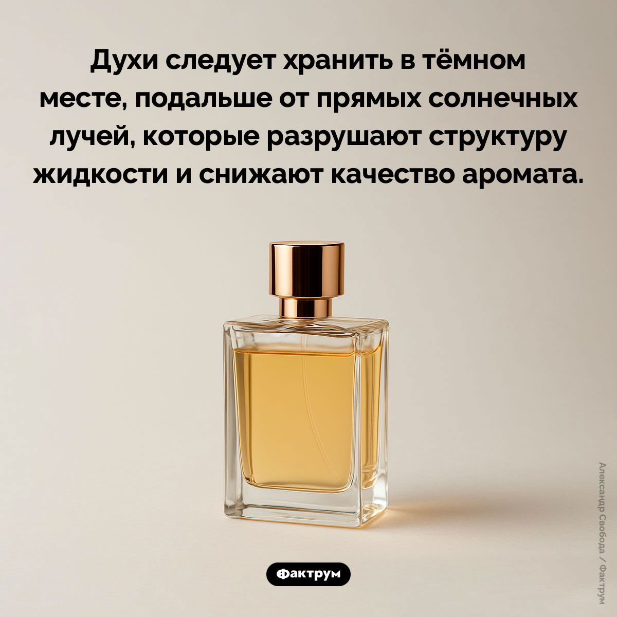 Как хранить духи. Духи следует хранить в тёмном месте, подальше от прямых солнечных лучей, которые разрушают структуру жидкости и снижают качество аромата.