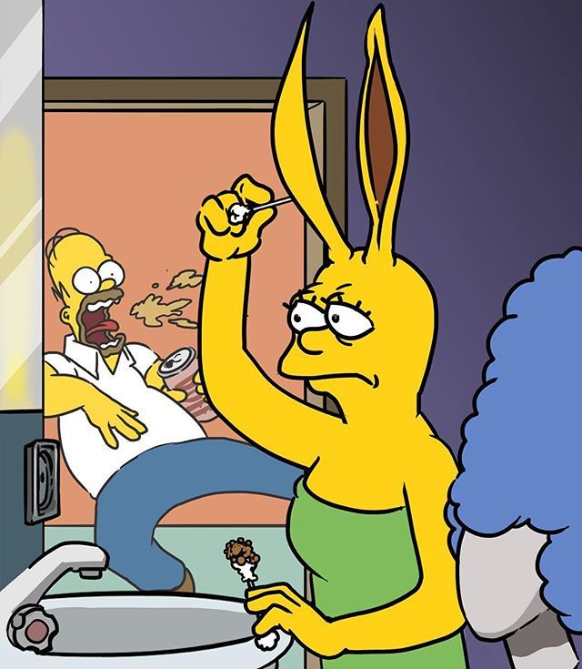 По задумке сценаристов, странная причёска Мардж Симпсон скрывает. кроличьи ...