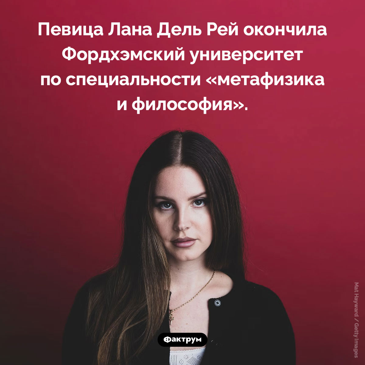 Певица Лана Дель Рей — философ по образованию. Певица Лана Дель Рей окончила Фордхэмский университет по специальности «метафизика и философия».