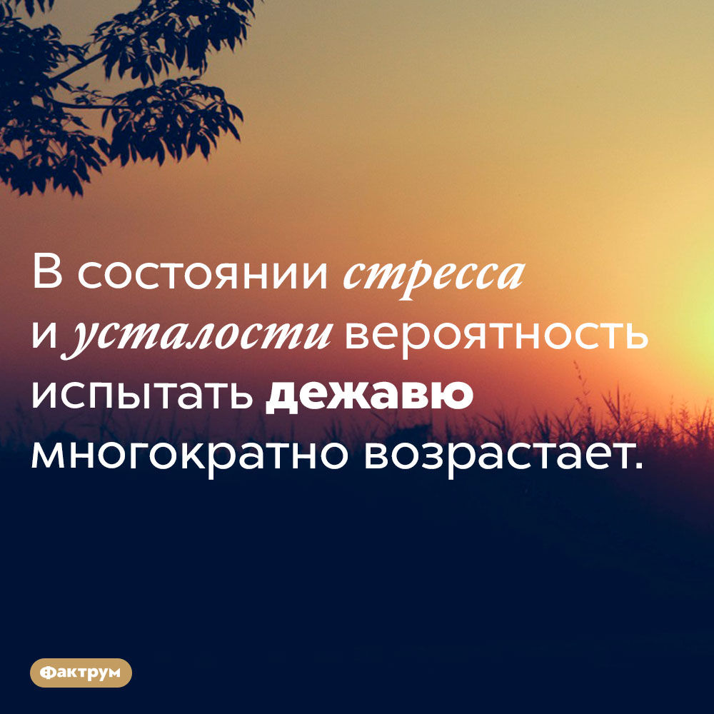 Дежавю и стресс. В состоянии стресса и усталости вероятность испытать дежавю многократно возрастает.