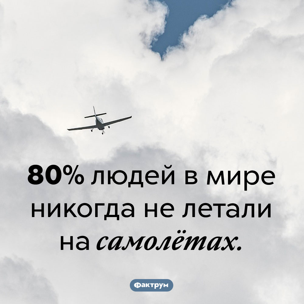 Сколько людей никогда не летали на самолётах?. 80% людей в мире никогда не летали на самолётах.