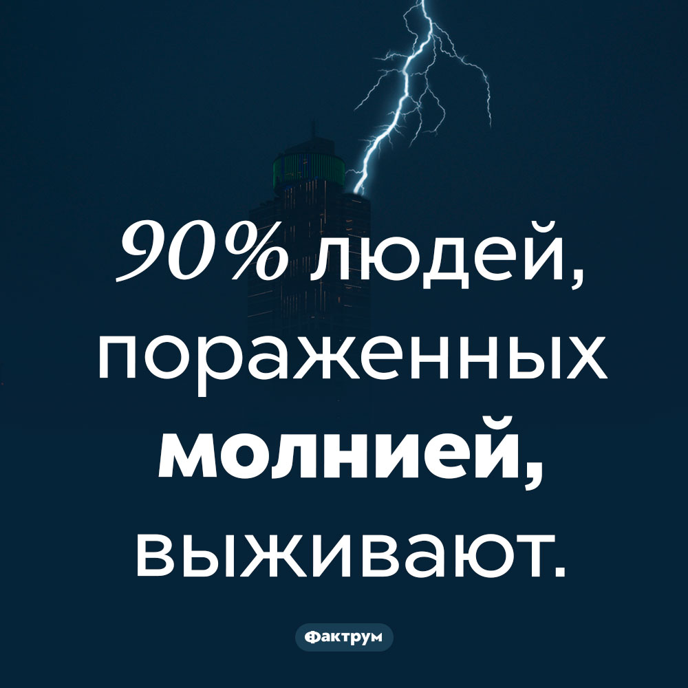 Молния редко убивает людей. 90% людей, пораженных молнией, выживают.