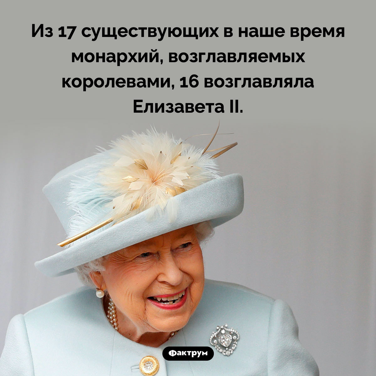 Елизавета II возглавляла 16 монархий. Из 17 существующих в наше время монархий, возглавляемых королевами, 16 возглавляла Елизавета II.