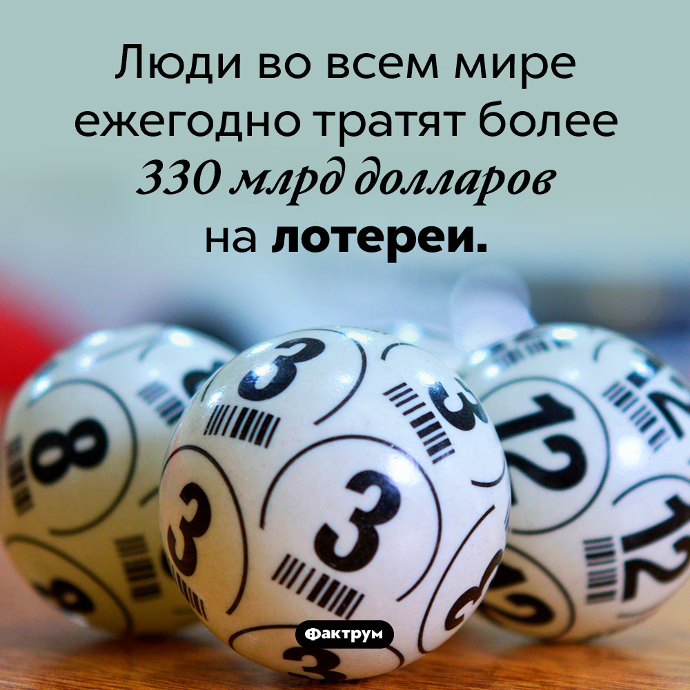 Сколько денег люди тратят на лотереи. Люди во всем мире ежегодно тратят более 330 млрд долларов на лотереи.