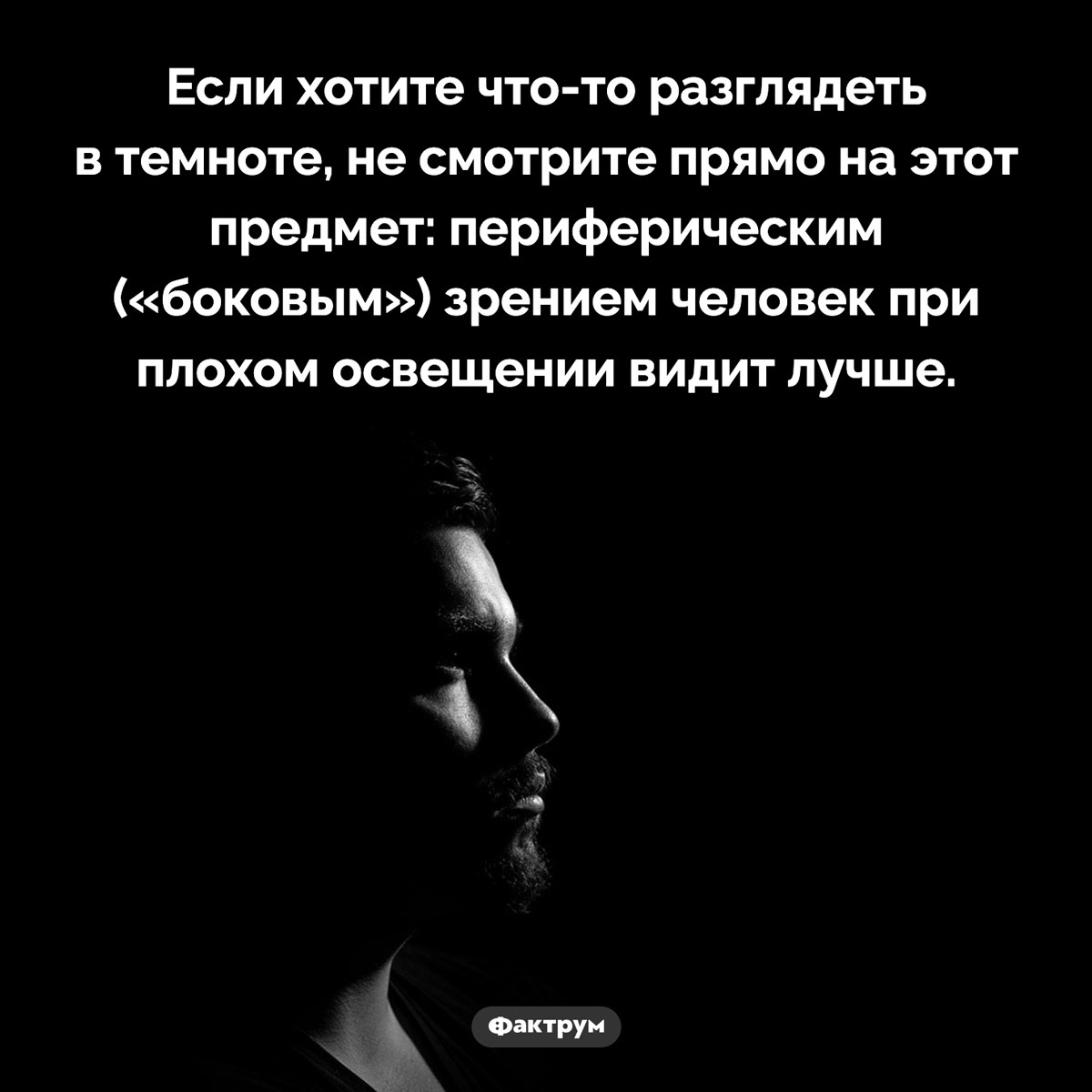 Как разглядеть что-то в темноте. Если хотите что-то разглядеть в темноте, не смотрите прямо на этот предмет: периферическим («боковым») зрением человек при плохом освещении видит лучше.