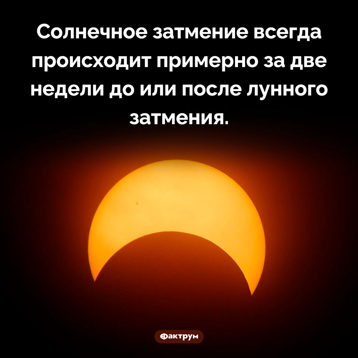 Затмение не приходит одно. Солнечное затмение всегда происходит примерно за две недели до или после лунного затмения.