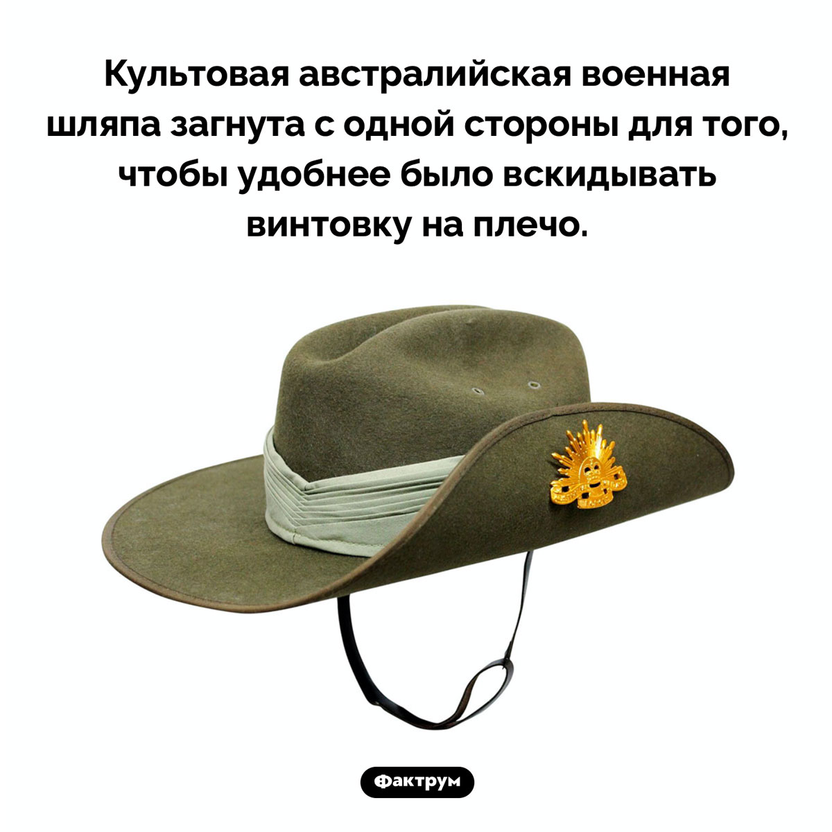 Зачем загнута австралийская военная шляпа. Культовая австралийская военная шляпа загнута с одной стороны для того, чтобы удобнее было вскидывать винтовку на плечо.