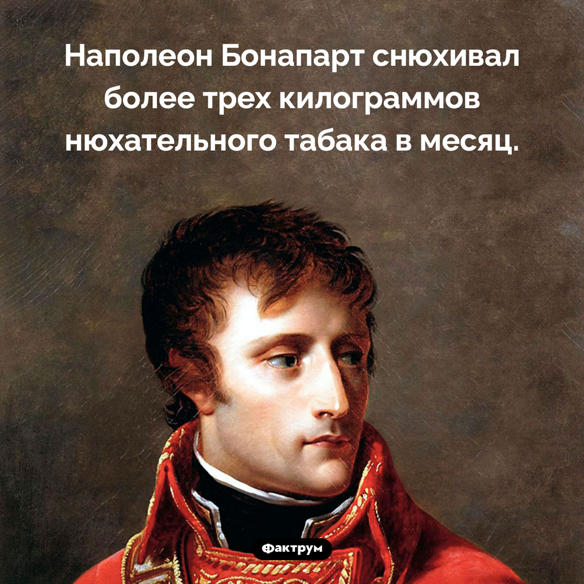 Наполеон Бонапарт любил нюхательный табак. Наполеон Бонапарт снюхивал более трех килограммов нюхательного табака в месяц.