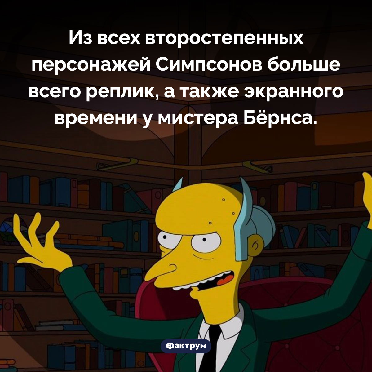 Симпсоны и мистер Бёрнс. Из всех второстепенных персонажей Симпсонов больше всего реплик, а также экранного времени у мистера Бёрнса.