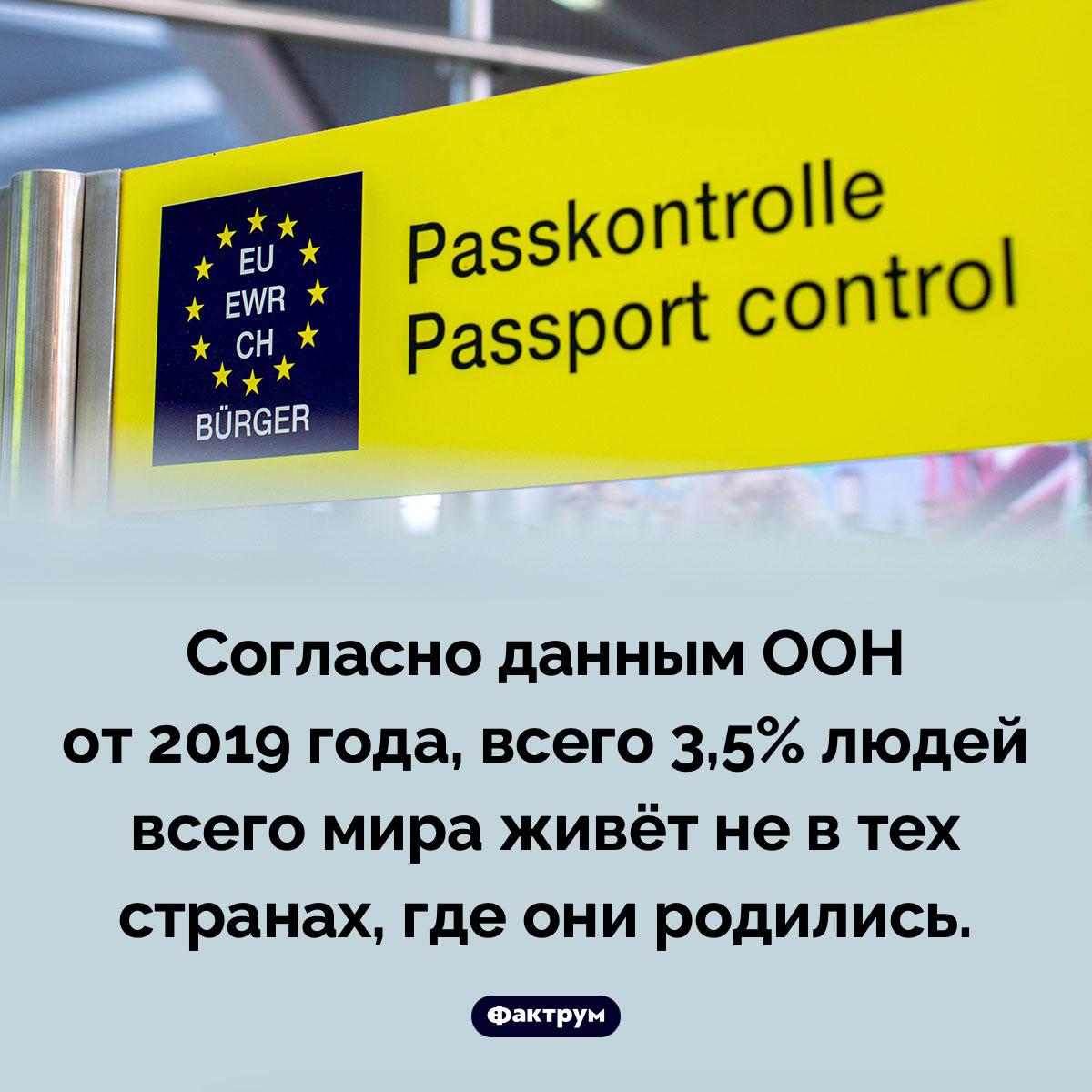 Всего 3,5% людей являются международными мигрантами. Согласно данным ООН от 2019 года, всего 3,5% людей всего мира живёт не в тех странах, где они родились.