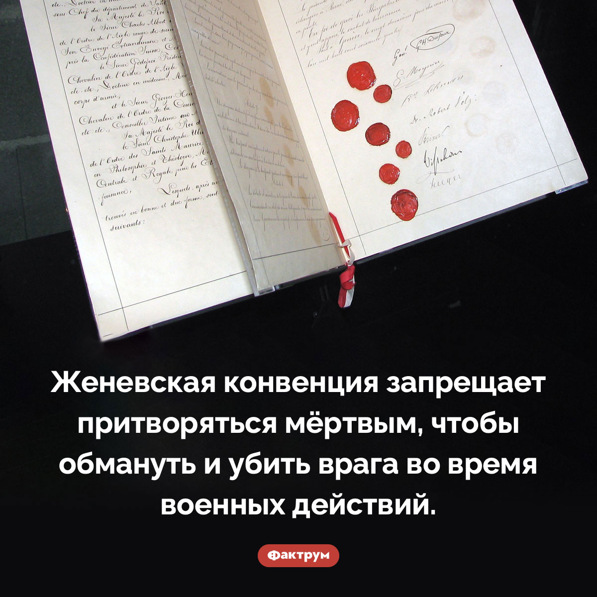 Согласно Женевской конвенции, на войне нельзя притворяться мёртвым. Женевская конвенция запрещает притворяться мёртвым, чтобы обмануть и убить врага во время военных действий.