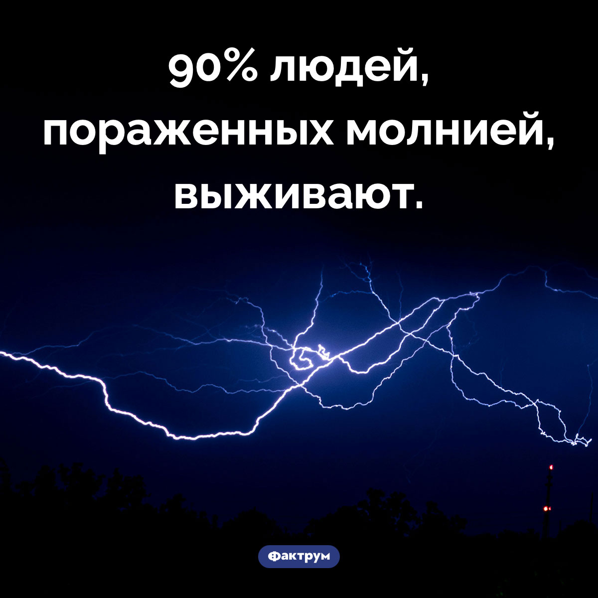 Молния редко убивает людей. 90% людей, пораженных молнией, выживают.