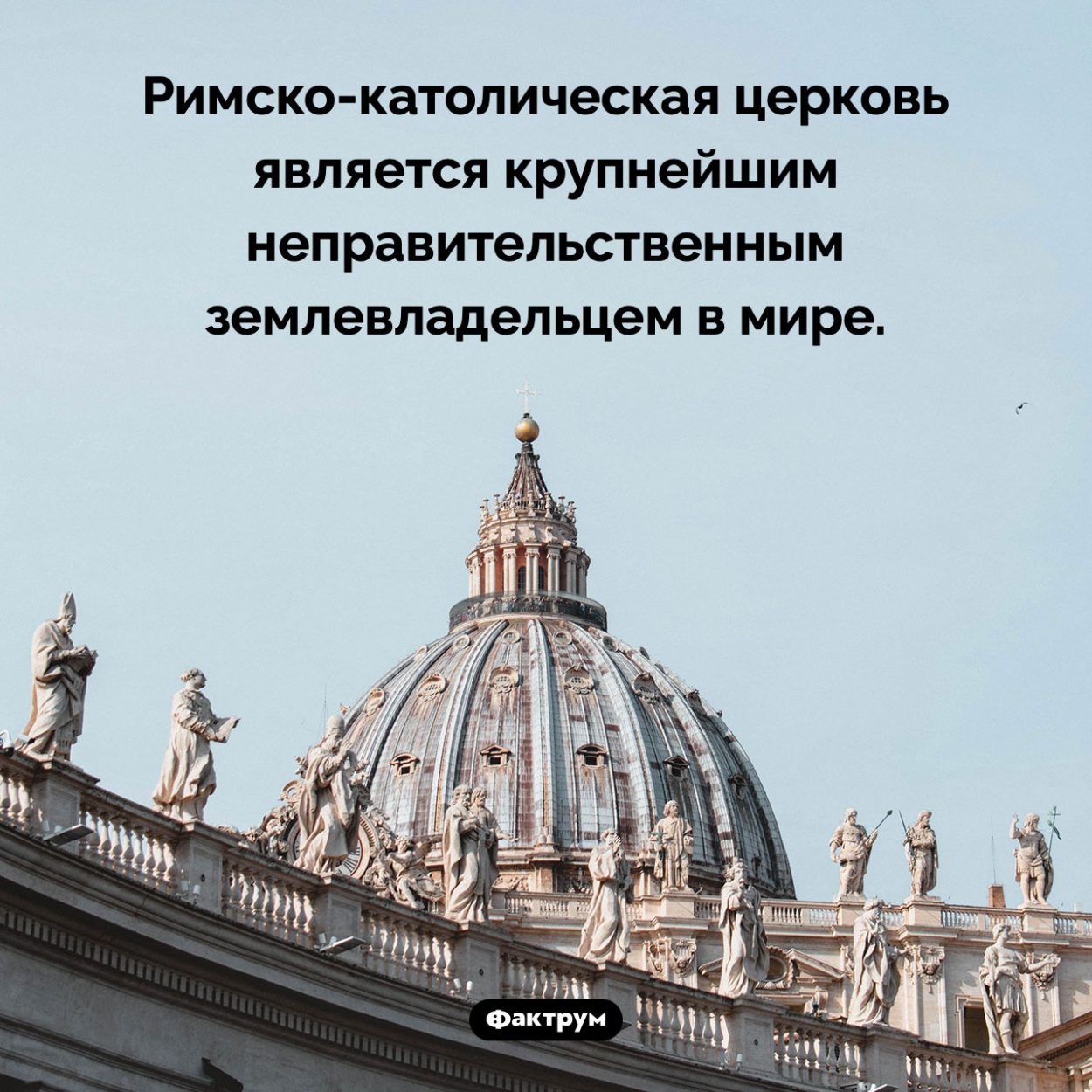 Крупнейший в мире землевладелец. Римско-католическая церковь является крупнейшим неправительственным землевладельцем в мире.