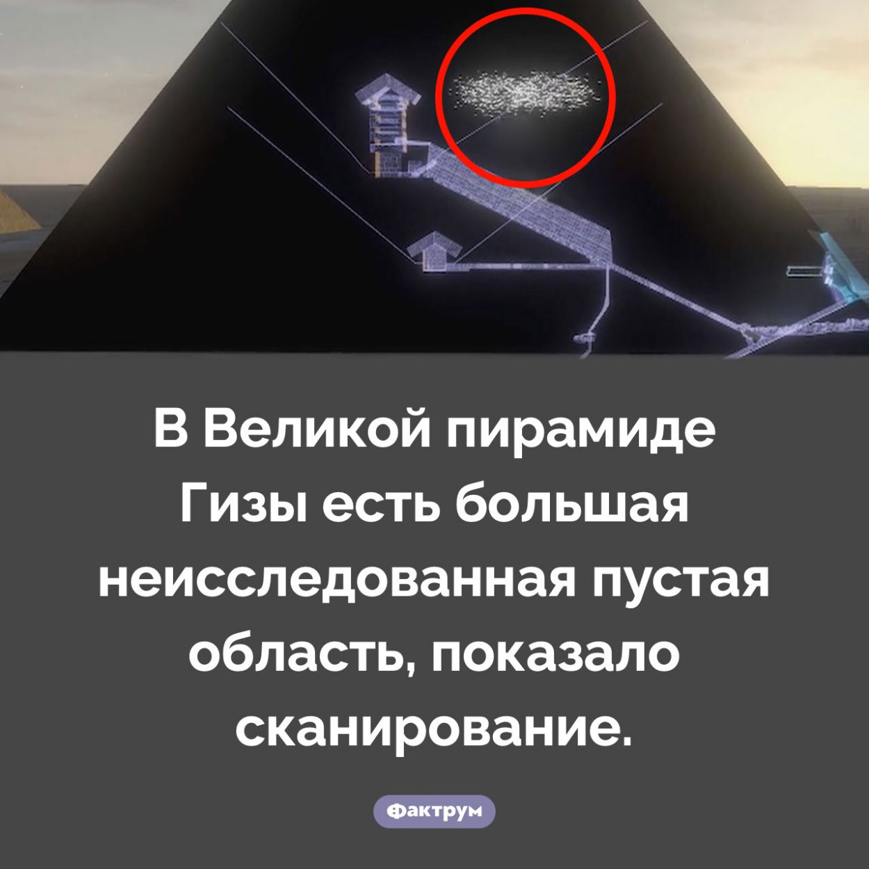 Таинственная пустота в Великой пирамиде Гизы. В Великой пирамиде Гизы есть большая неисследованная пустая область, показало сканирование.