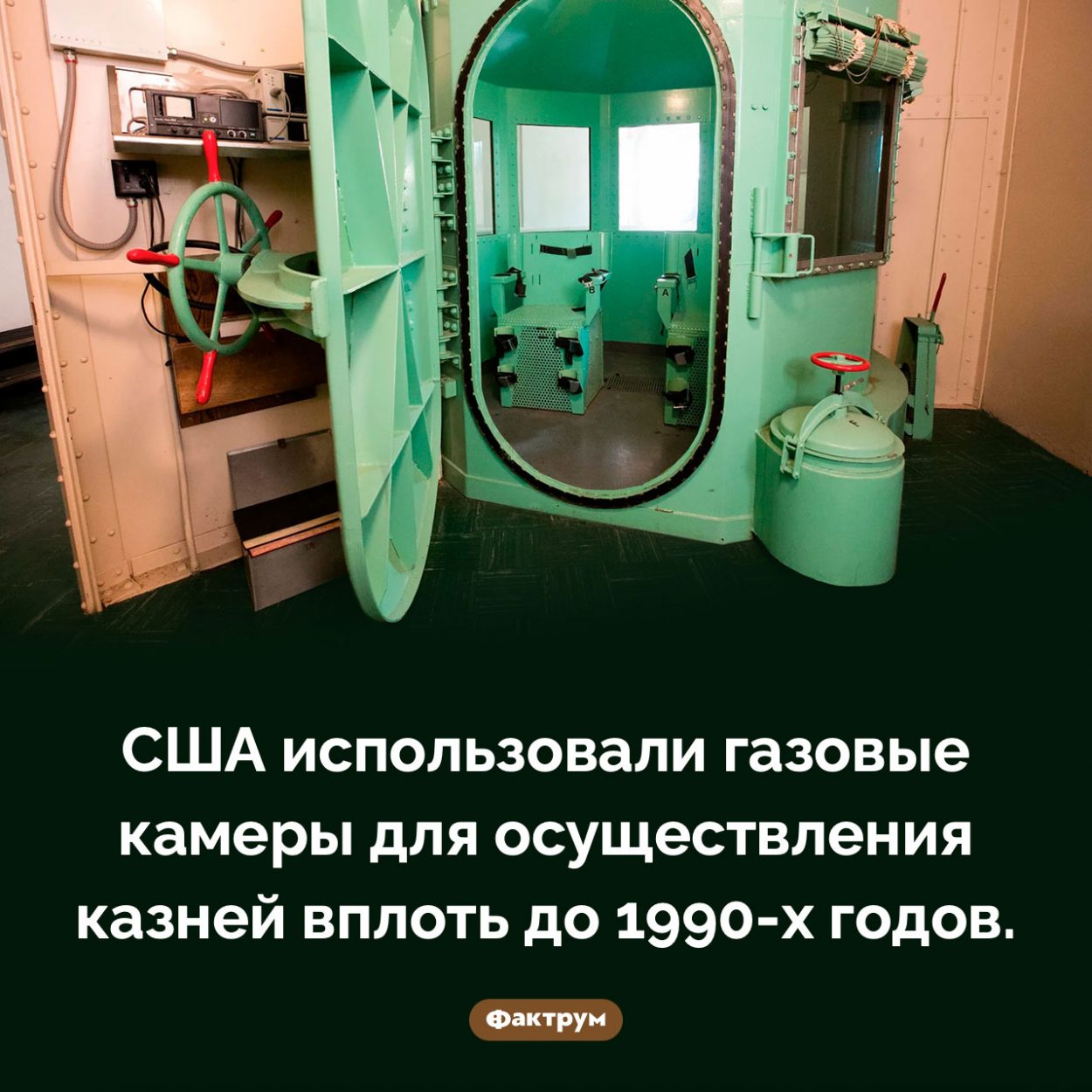 Газовые камеры существовали до конца 20 века. США использовали газовые камеры для осуществления казней вплоть до 1990-х годов.