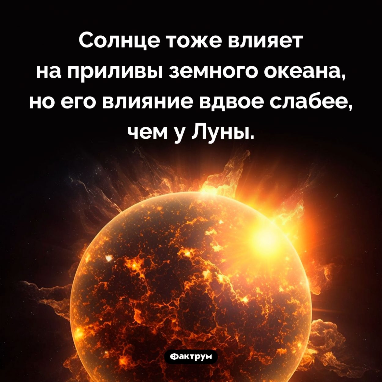 Солнце тоже влияет на приливы. Солнце тоже влияет на приливы земного океана, но его влияние вдвое слабее, чем у Луны.