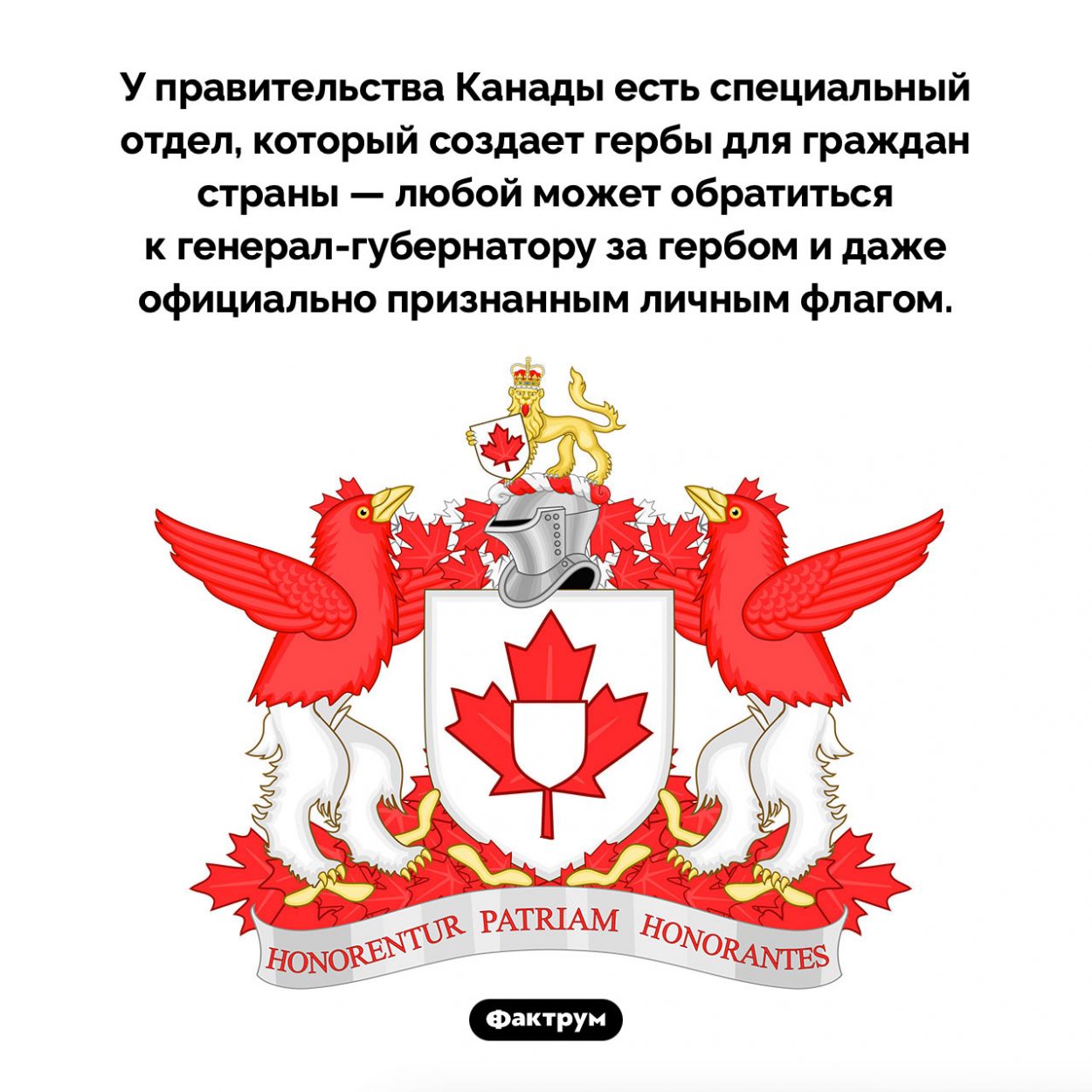 В Канаде у каждого может быть свой герб и флаг. У правительства Канады есть специальный отдел, который создает гербы для граждан страны — любой может обратиться к генерал-губернатору за гербом и даже официально признанным личным флагом.