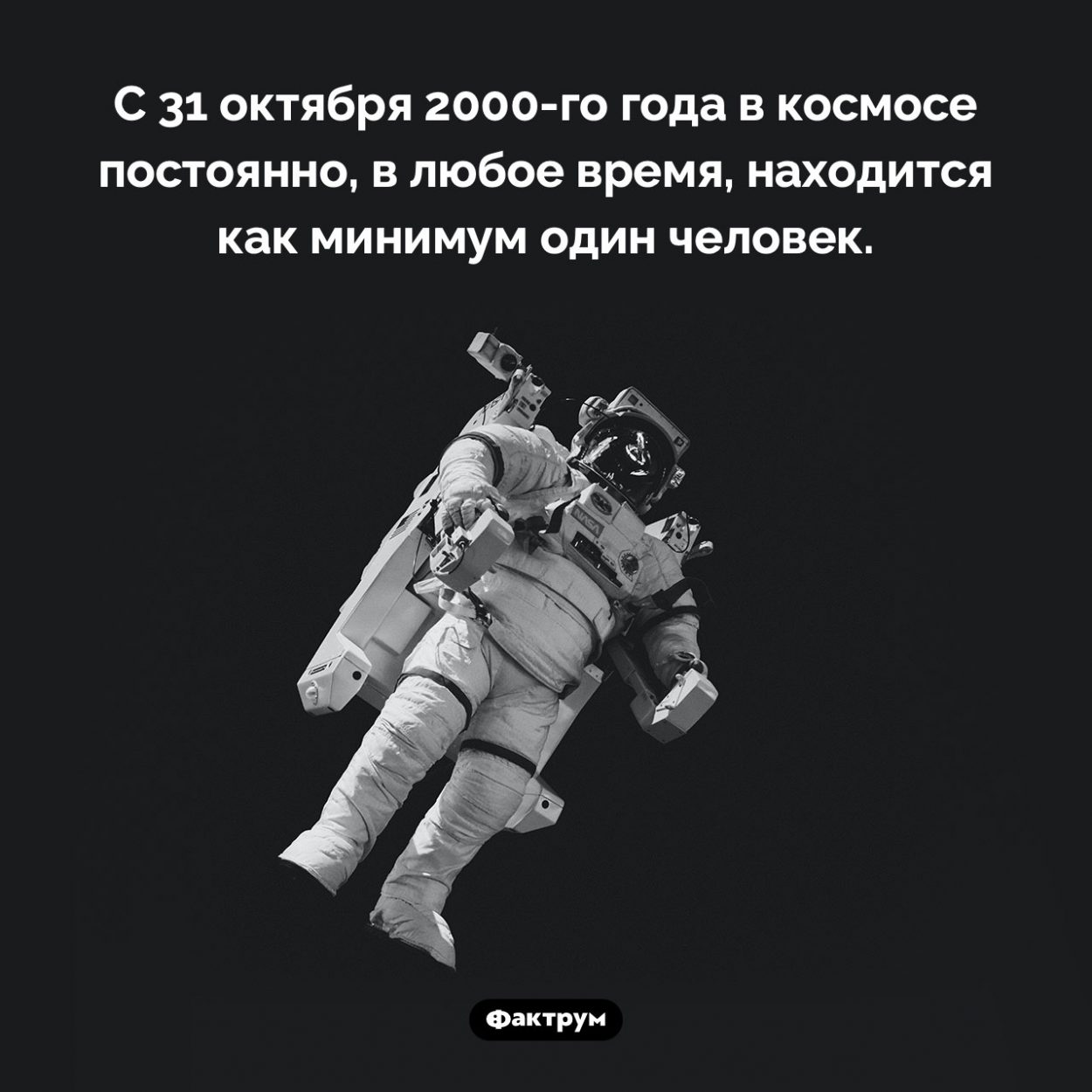Сколько времени люди пристутствуют в космосе. С 31 октября 2000-го года в космосе постоянно, в любое время, находится как минимум один человек.