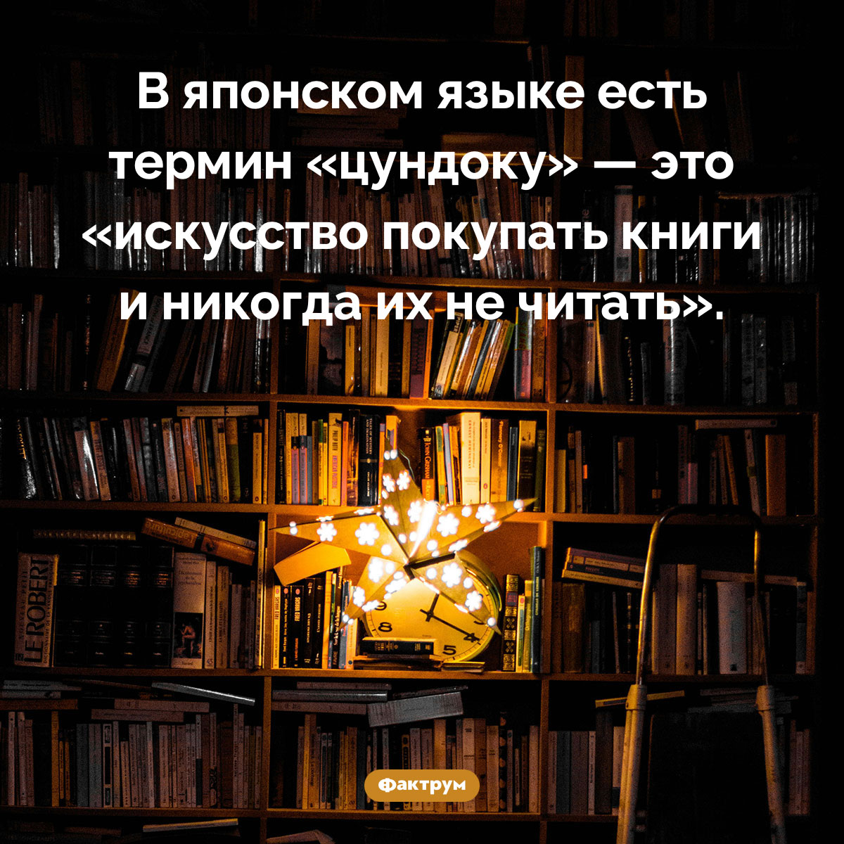 В японском языке есть специальный термин для непрочитанных книг. В японском языке есть термин «цундоку» — это «искусство покупать книги и никогда их не читать».