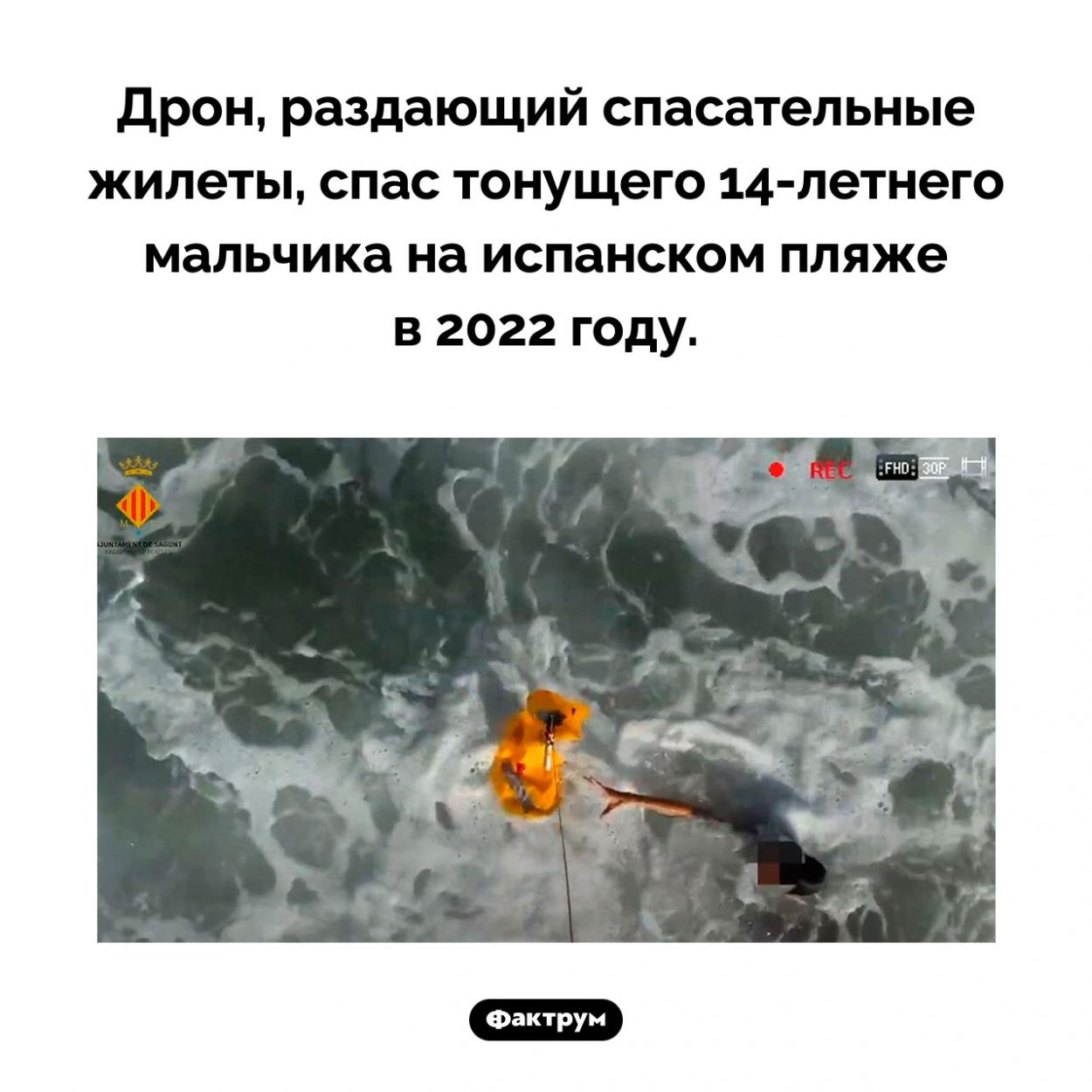 Дрон спас мальчика. Дрон, раздающий спасательные жилеты, спас тонущего <nobr>14-летнего</nobr> мальчика на испанском пляже в 2022 году.