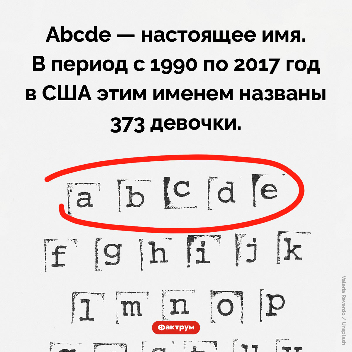 В США есть имя, состоящее из пяти первых букв английского алфавита — Abcde