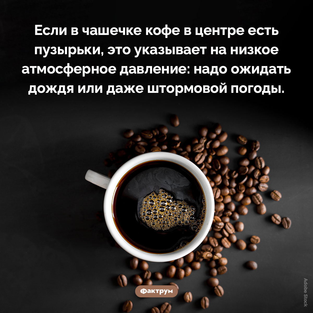 Как узнать прогноз погоды по кофе. Если в чашечке кофе в центре есть пузырьки, это указывает на низкое атмосферное давление: надо ожидать дождя или даже штормовой погоды.